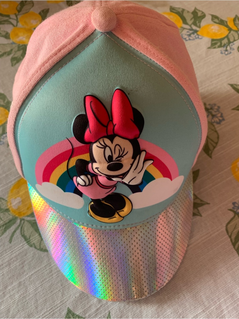 Minnie Mouse face raised Pink silver Brim Baseball Cap